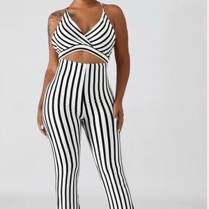 Black and white stripe jumpsuit